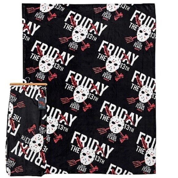 New Silk Friday the 13th Jason Voorhees Plush Fleece Gift Throw Blanket Mask NWT - Picture 1 of 6